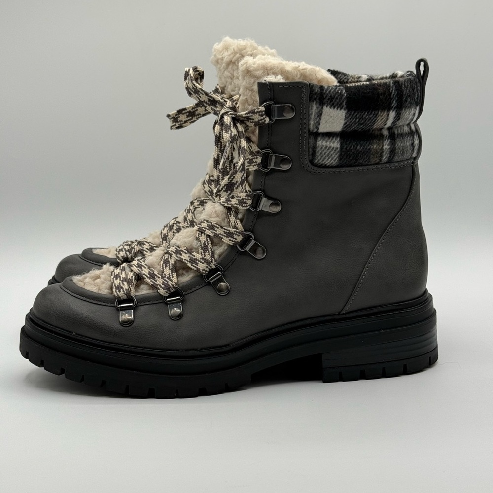 Circus by Sam Edelman Giselle Faux Fur Plaid Hiker Ankle Side Zip Boots  Size 9 - Picture 6 of 16